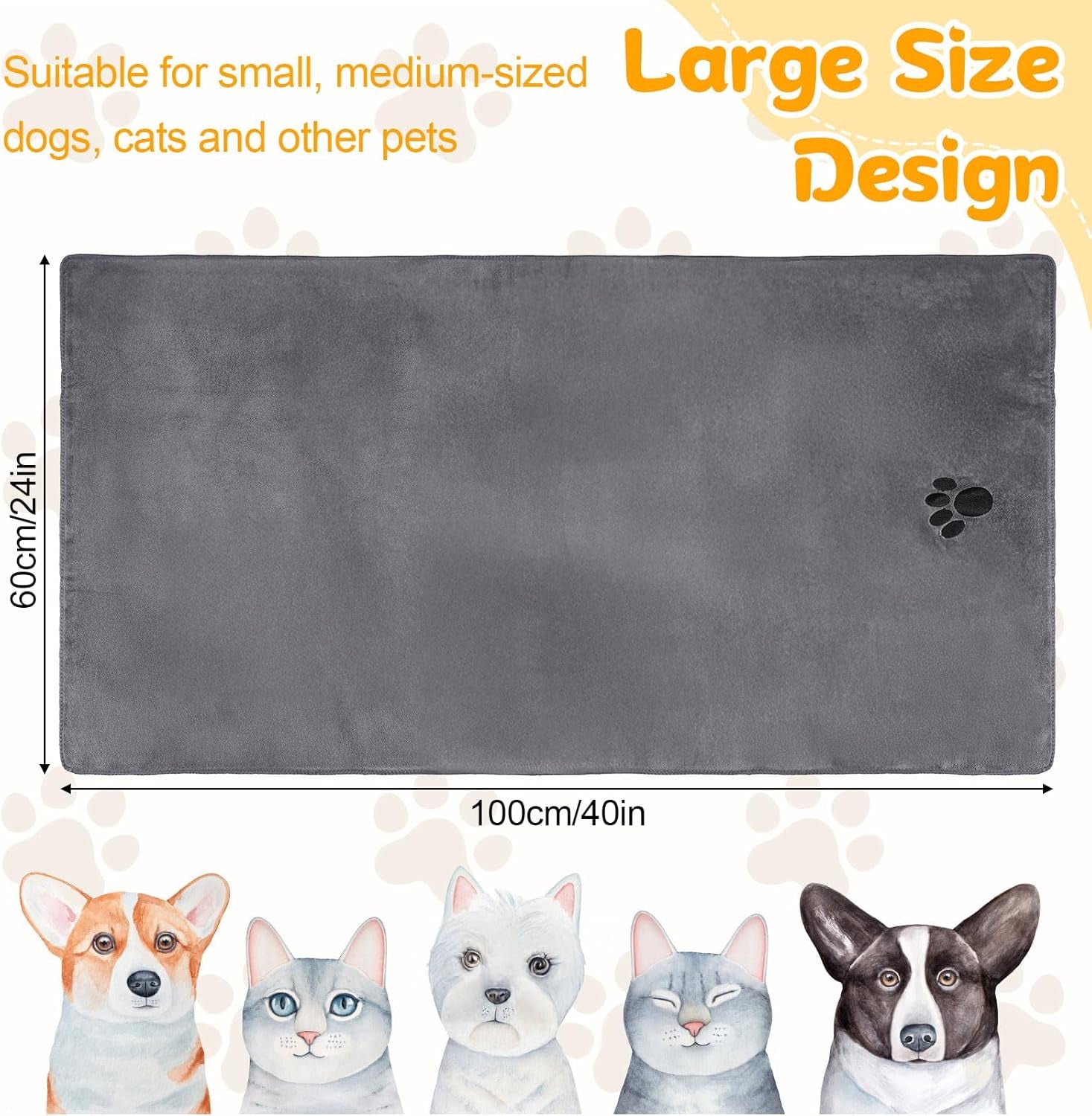 Dog Towels for Drying Dogs Large, Absorbent Microfiber Dogs Bath Towel, 40 X 24 Inch Soft Pet Grooming Towel, Dog Shower & Bath Supplies(Grey)