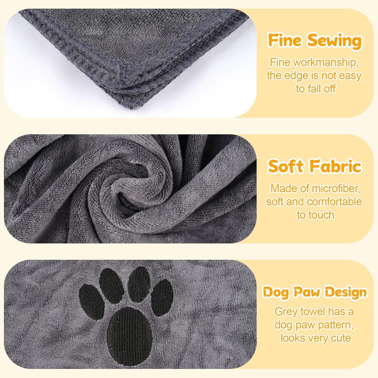 Dog Towels for Drying Dogs Large, Absorbent Microfiber Dogs Bath Towel, 40 X 24 Inch Soft Pet Grooming Towel, Dog Shower & Bath Supplies(Grey)