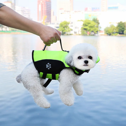 Giubbotto di salvataggio Floa per cani, colore verde, con maniglia di soccorso